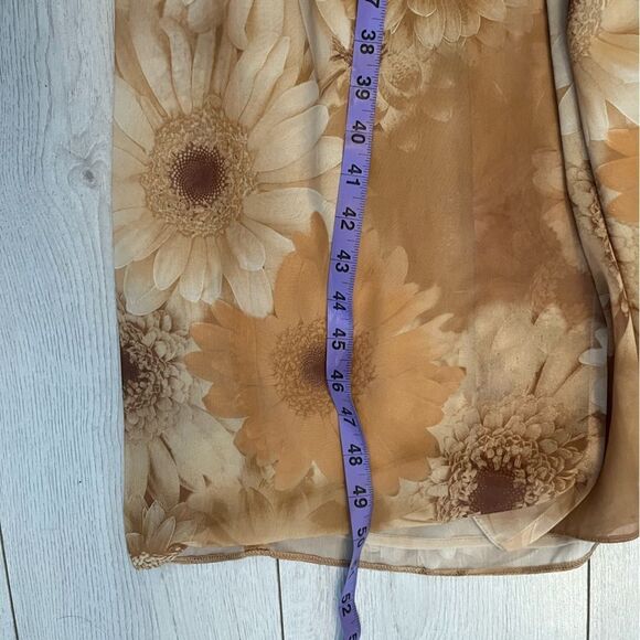 90s vintage collared wrap maxi sheer chiffon sunflower print dress - Picture 11 of 11